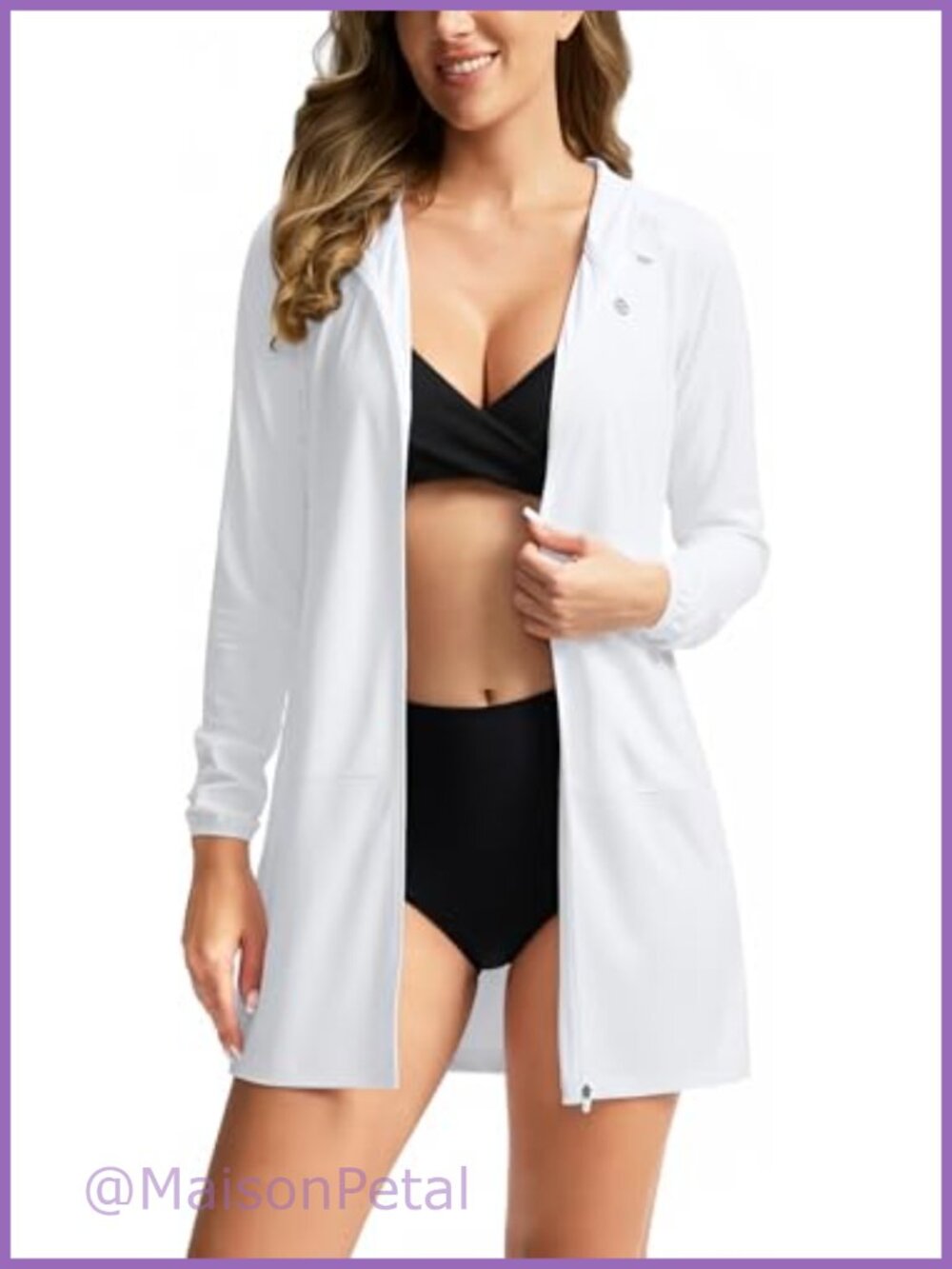 UPF 50+ Swim Cover Up Hooded Full Zip Sun Protection Shirt